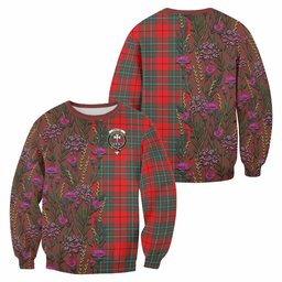 ScotsTee Shop Scottish Cheyne Family Crest Tartan Sweatshirt Scottish Thistle Flower Pattern Half Style
