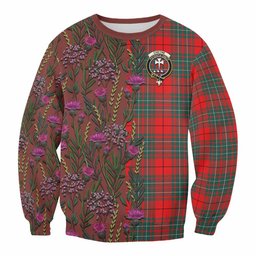 ScotsTee Shop Scottish Cheyne Family Crest Tartan Sweatshirt Scottish Thistle Flower Pattern Half Style