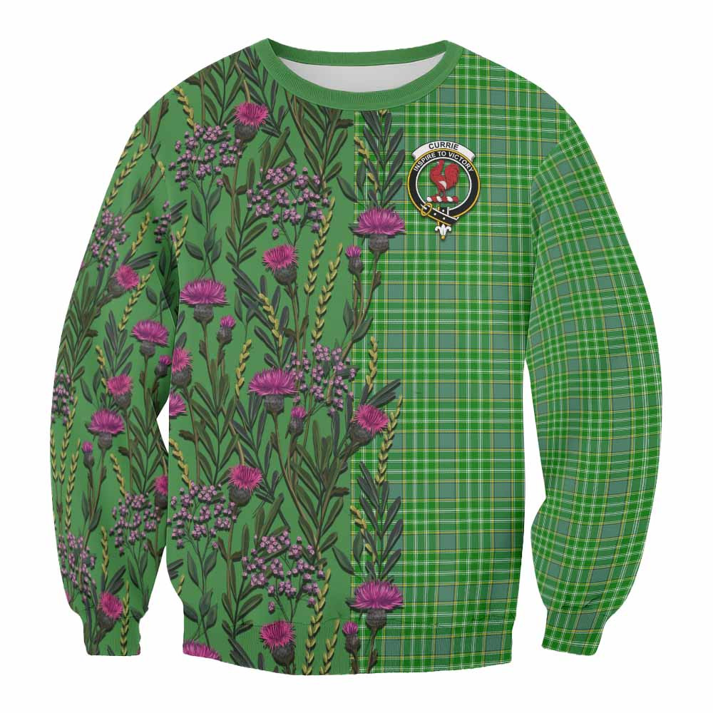 ScotsTee Shop Scottish Currie Family Crest Tartan Sweatshirt Scottish Thistle Flower Pattern Half Style