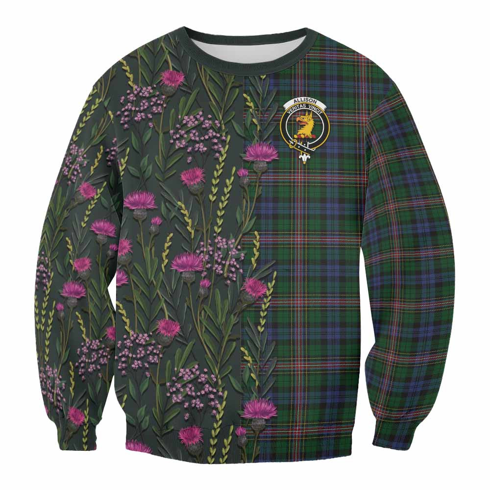 ScotsTee Shop Scottish Allison Family Crest Tartan Sweatshirt Scottish Thistle Flower Pattern Half Style