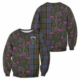 ScotsTee Shop Scottish Bowie Family Crest Tartan Sweatshirt Scottish Thistle Flower Pattern Half Style
