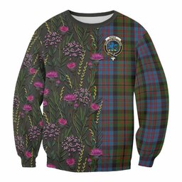 ScotsTee Shop Scottish Bowie Family Crest Tartan Sweatshirt Scottish Thistle Flower Pattern Half Style