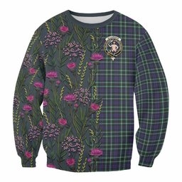 ScotsTee Shop Scottish Allardice Family Crest Tartan Sweatshirt Scottish Thistle Flower Pattern Half Style