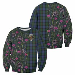 ScotsTee Shop Scottish Baird Family Crest Tartan Sweatshirt Scottish Thistle Flower Pattern Half Style