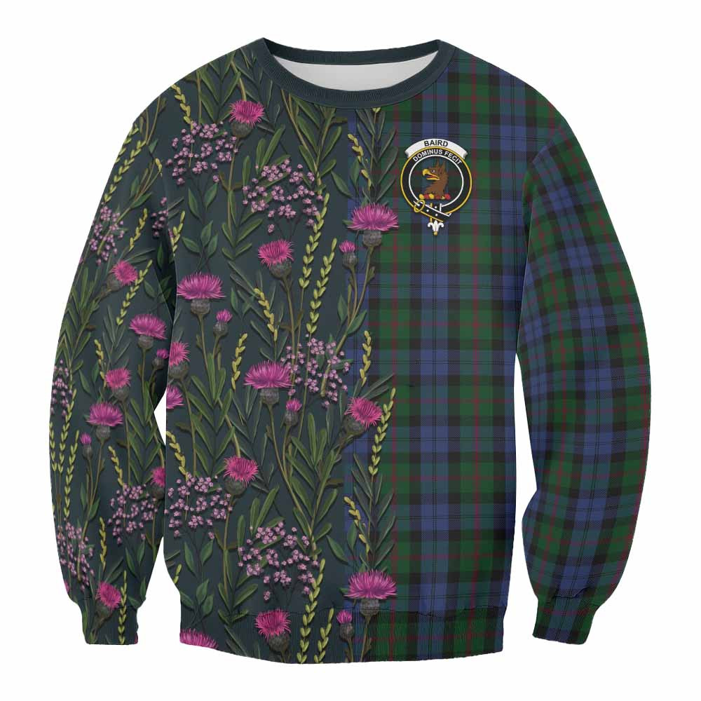 ScotsTee Shop Scottish Baird Family Crest Tartan Sweatshirt Scottish Thistle Flower Pattern Half Style