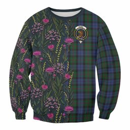ScotsTee Shop Scottish Baird Family Crest Tartan Sweatshirt Scottish Thistle Flower Pattern Half Style