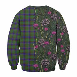 ScotsTee Shop Scottish Adam Family Crest Tartan Sweatshirt Scottish Thistle Flower Pattern Half Style