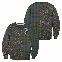 ScotsTee Shop Scottish Adam Family Crest Tartan Sweatshirt Scottish Thistle Flower Pattern Half Style