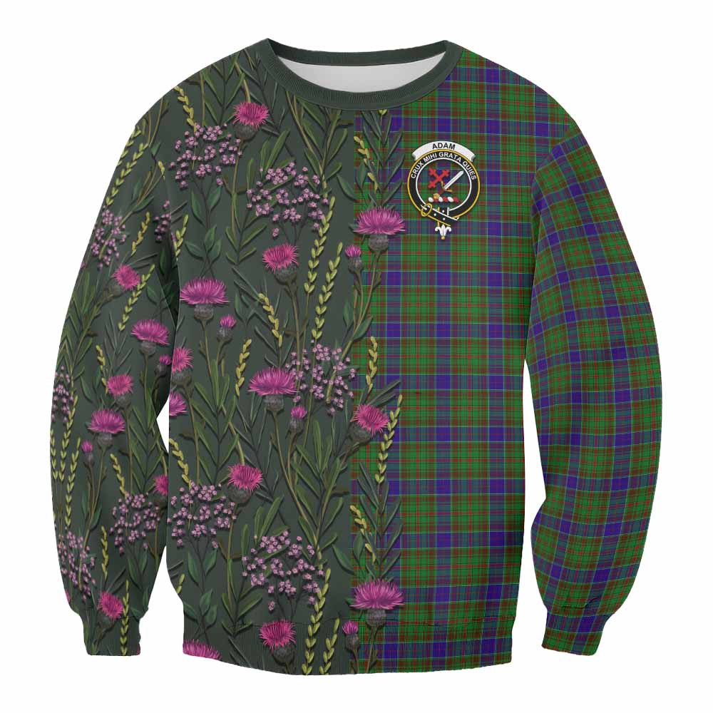 ScotsTee Shop Scottish Adam Family Crest Tartan Sweatshirt Scottish Thistle Flower Pattern Half Style