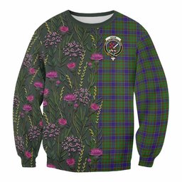 ScotsTee Shop Scottish Adam Family Crest Tartan Sweatshirt Scottish Thistle Flower Pattern Half Style