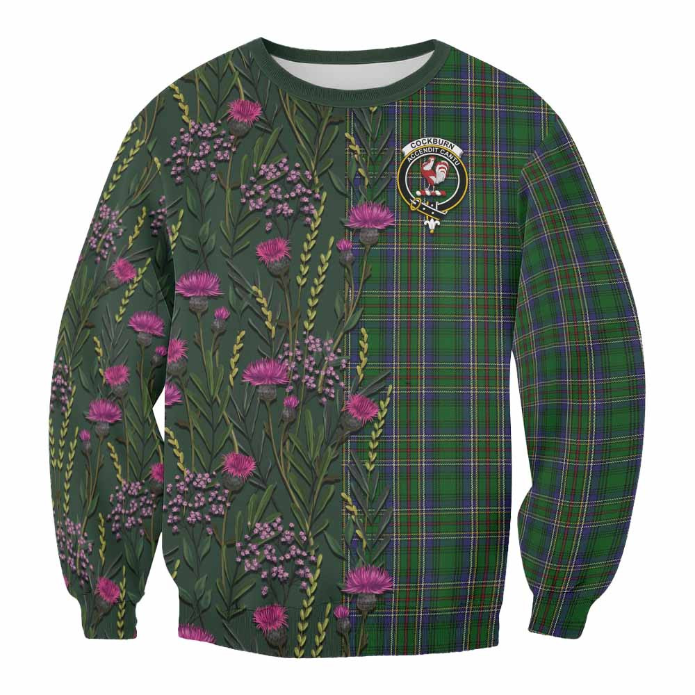 ScotsTee Shop Scottish Cockburn Family Crest Tartan Sweatshirt Scottish Thistle Flower Pattern Half Style