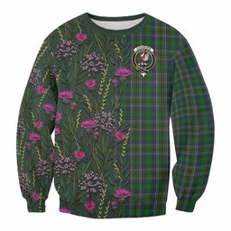 ScotsTee Shop Scottish Cockburn Family Crest Tartan Sweatshirt Scottish Thistle Flower Pattern Half Style