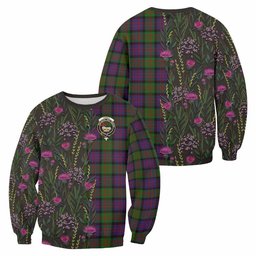 ScotsTee Shop Scottish Coull Family Crest Tartan Sweatshirt Scottish Thistle Flower Pattern Half Style