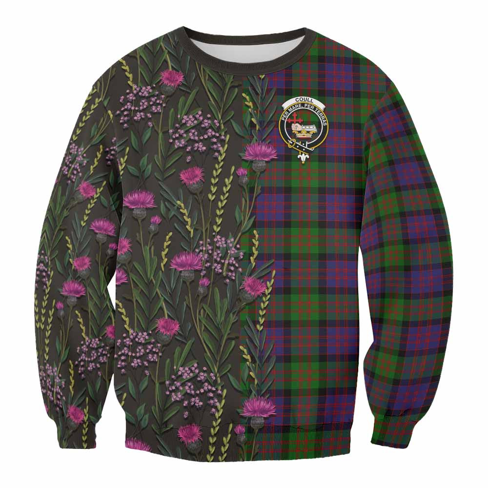ScotsTee Shop Scottish Coull Family Crest Tartan Sweatshirt Scottish Thistle Flower Pattern Half Style