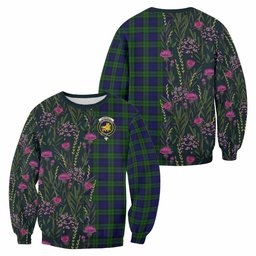 ScotsTee Shop Scottish Campbell Family Crest Tartan Sweatshirt Scottish Thistle Flower Pattern Half Style
