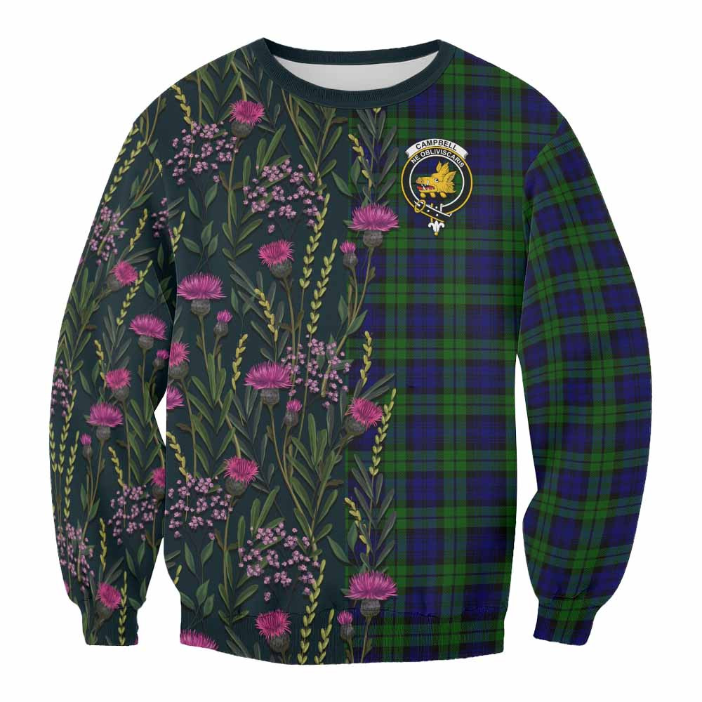 ScotsTee Shop Scottish Campbell Family Crest Tartan Sweatshirt Scottish Thistle Flower Pattern Half Style