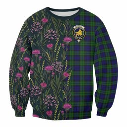 ScotsTee Shop Scottish Campbell Family Crest Tartan Sweatshirt Scottish Thistle Flower Pattern Half Style