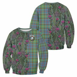 ScotsTee Shop Scottish Colville Family Crest Tartan Sweatshirt Scottish Thistle Flower Pattern Half Style