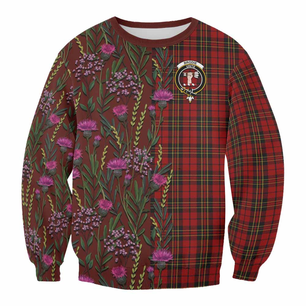 ScotsTee Shop Scottish Brodie Family Crest Tartan Sweatshirt Scottish Thistle Flower Pattern Half Style