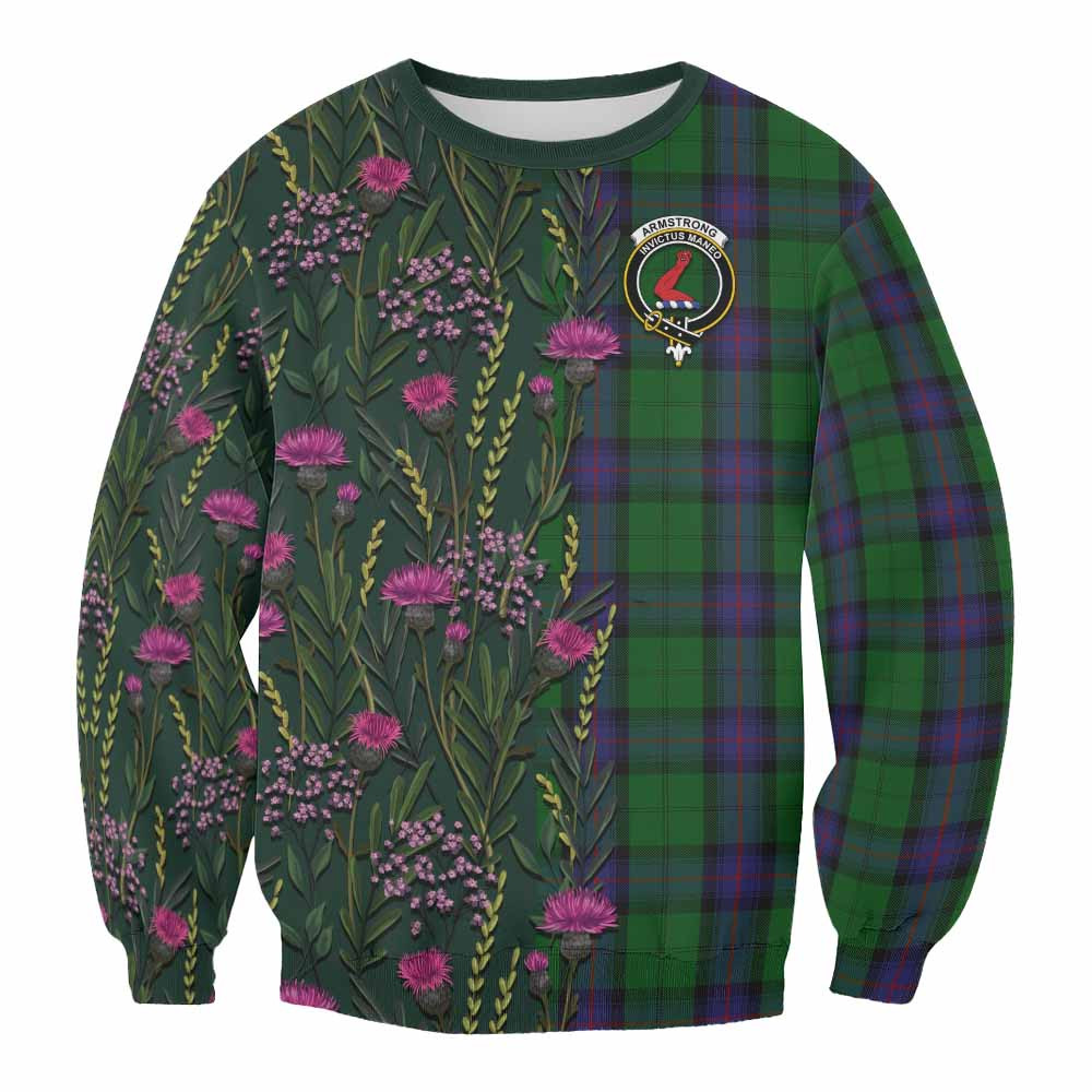 ScotsTee Shop Scottish Armstrong Family Crest Tartan Sweatshirt Scottish Thistle Flower Pattern Half Style