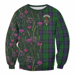 ScotsTee Shop Scottish Armstrong Family Crest Tartan Sweatshirt Scottish Thistle Flower Pattern Half Style