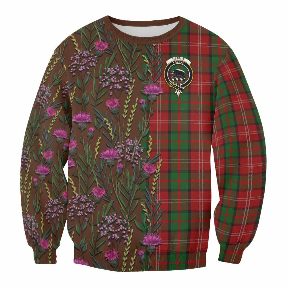 ScotsTee Shop Scottish Nesbitt (Nisbet) Family Crest Tartan Sweatshirt Scottish Thistle Flower Pattern Half Style