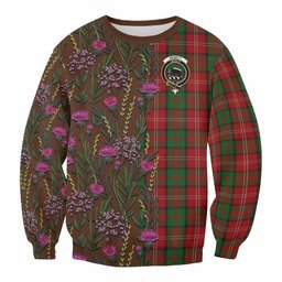 ScotsTee Shop Scottish Nesbitt (Nisbet) Family Crest Tartan Sweatshirt Scottish Thistle Flower Pattern Half Style