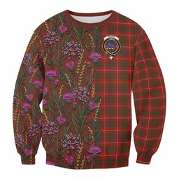 ScotsTee Shop Scottish Bruce Family Crest Tartan Sweatshirt Scottish Thistle Flower Pattern Half Style