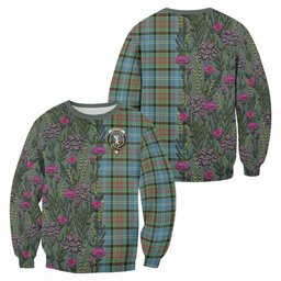ScotsTee Shop Scottish Cathcart Family Crest Tartan Sweatshirt Scottish Thistle Flower Pattern Half Style