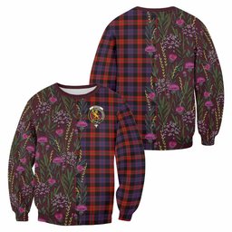 ScotsTee Shop Scottish Brown (Broun) Family Crest Tartan Sweatshirt Scottish Thistle Flower Pattern Half Style