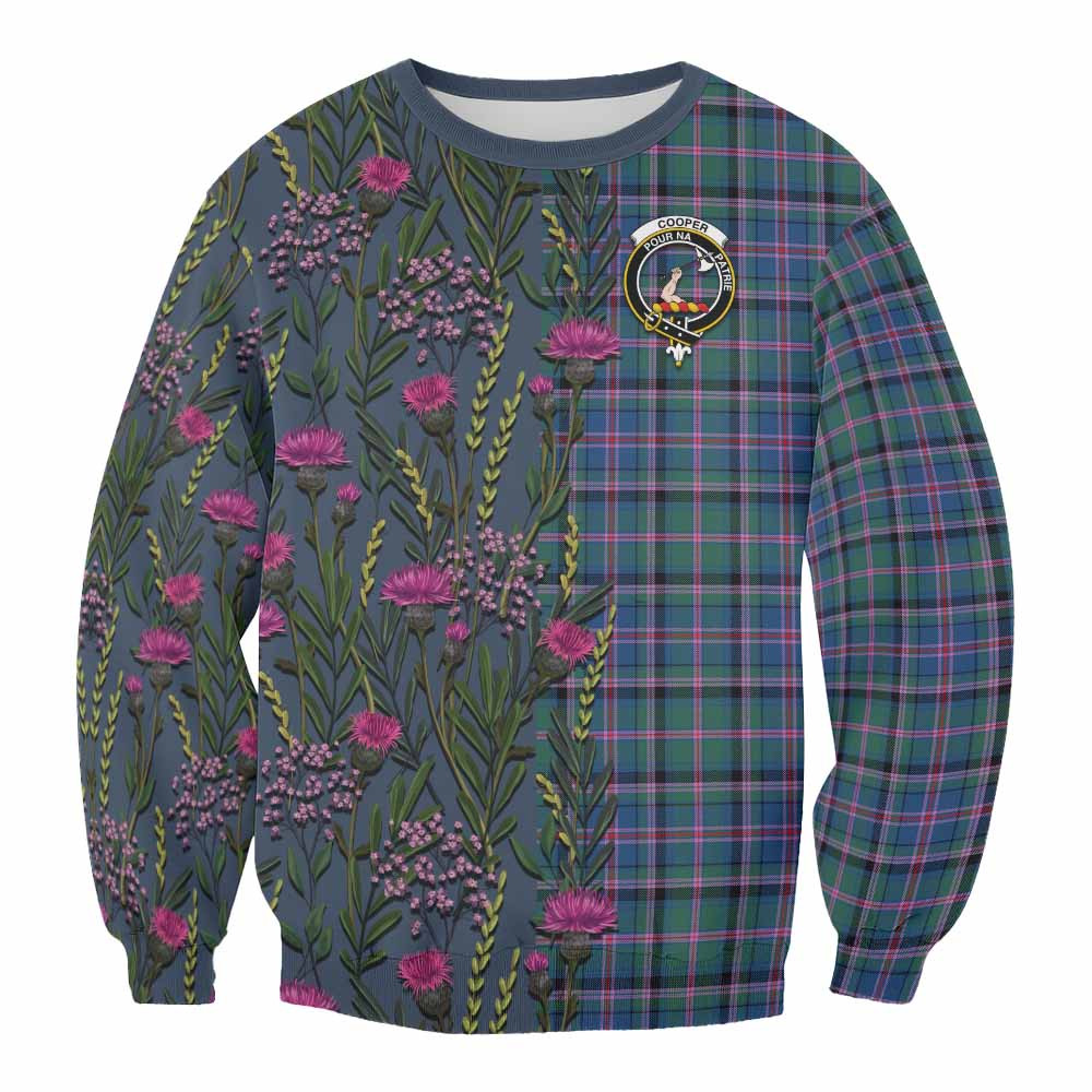 ScotsTee Shop Scottish Cooper Family Crest Tartan Sweatshirt Scottish Thistle Flower Pattern Half Style