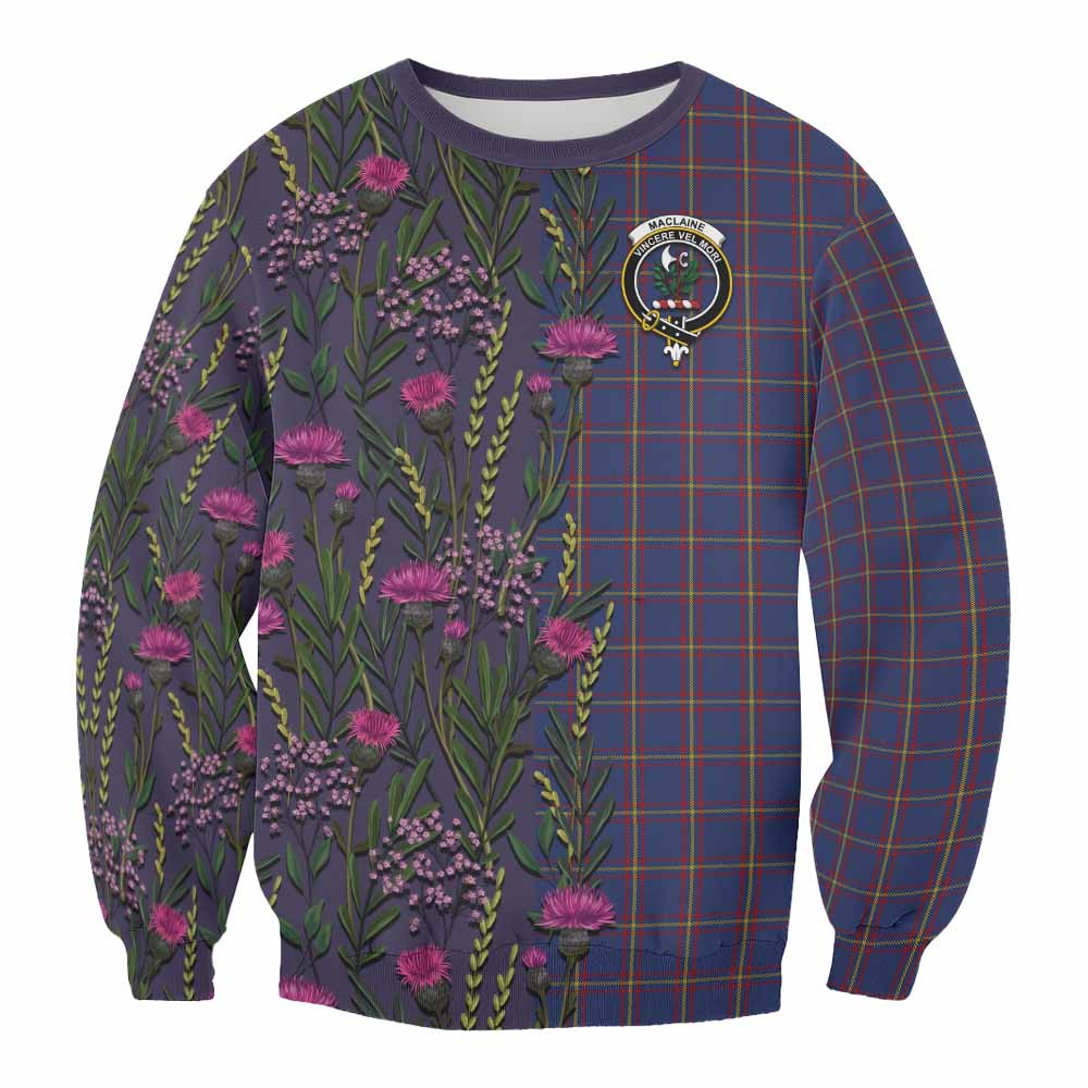 ScotsTee Shop Scottish MacLaine (McLaine) Family Crest Tartan Sweatshirt Scottish Thistle Flower Pattern Half Style