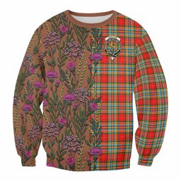 ScotsTee Shop Scottish Chattan Family Crest Tartan Sweatshirt Scottish Thistle Flower Pattern Half Style