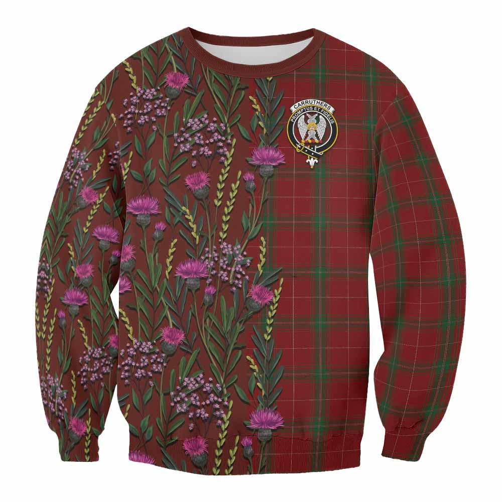 ScotsTee Shop Scottish Carruthers Family Crest Tartan Sweatshirt Scottish Thistle Flower Pattern Half Style
