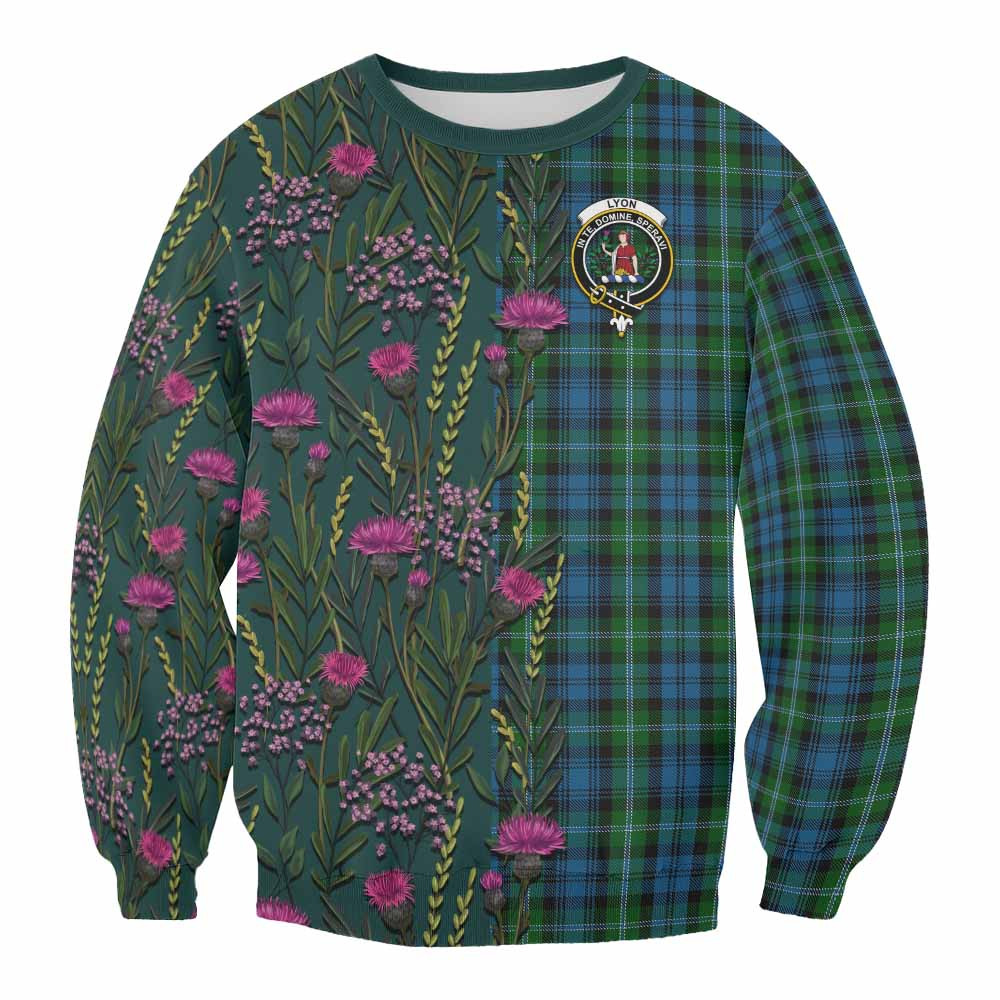 ScotsTee Shop Scottish Lyon Family Crest Tartan Sweatshirt Scottish Thistle Flower Pattern Half Style