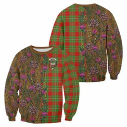 ScotsTee Shop Scottish Grierson Family Crest Tartan Sweatshirt Scottish Thistle Flower Pattern Half Style