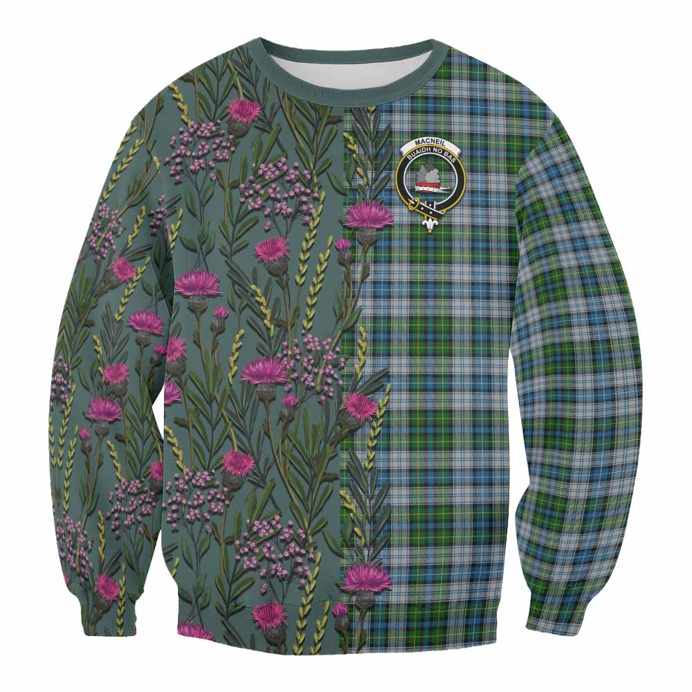 ScotsTee Shop Scottish MacNeil (McNeil) Family Crest Tartan Sweatshirt Scottish Thistle Flower Pattern Half Style