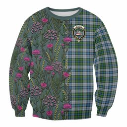 ScotsTee Shop Scottish MacNeil (McNeil) Family Crest Tartan Sweatshirt Scottish Thistle Flower Pattern Half Style