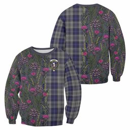 ScotsTee Shop Scottish Napier Family Crest Tartan Sweatshirt Scottish Thistle Flower Pattern Half Style