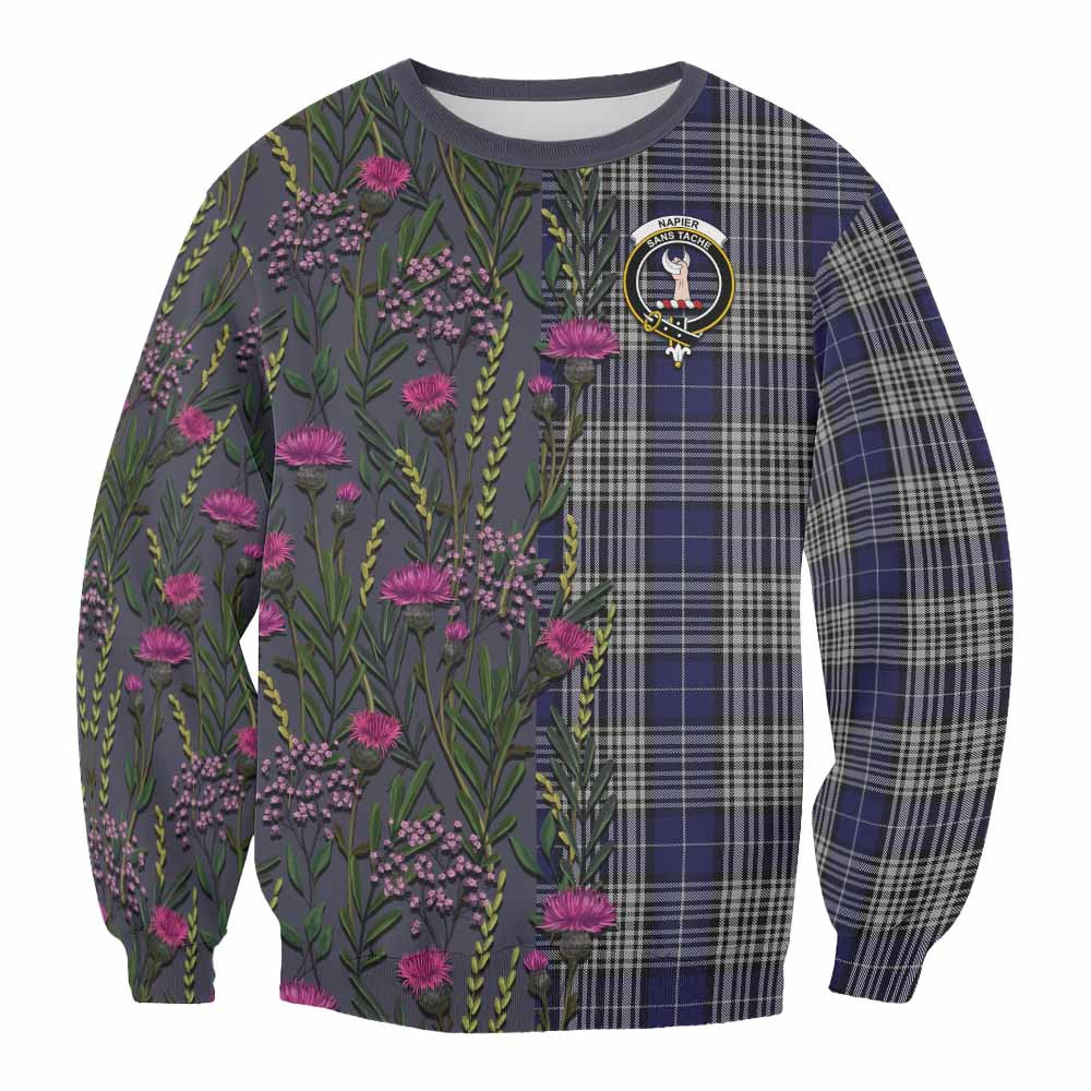 ScotsTee Shop Scottish Napier Family Crest Tartan Sweatshirt Scottish Thistle Flower Pattern Half Style