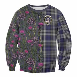 ScotsTee Shop Scottish Napier Family Crest Tartan Sweatshirt Scottish Thistle Flower Pattern Half Style