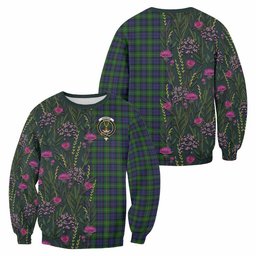 ScotsTee Shop Scottish Gordon Family Crest Tartan Sweatshirt Scottish Thistle Flower Pattern Half Style