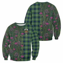 ScotsTee Shop Scottish Mow Family Crest Tartan Sweatshirt Scottish Thistle Flower Pattern Half Style