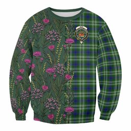 ScotsTee Shop Scottish Mow Family Crest Tartan Sweatshirt Scottish Thistle Flower Pattern Half Style
