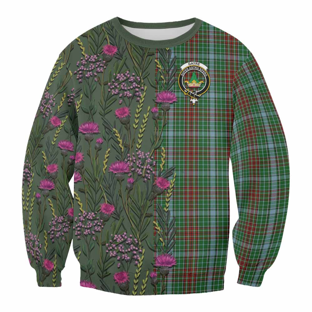 ScotsTee Shop Scottish Gayre Family Crest Tartan Sweatshirt Scottish Thistle Flower Pattern Half Style