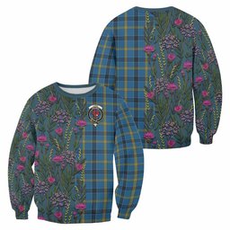 ScotsTee Shop Scottish Laing Family Crest Tartan Sweatshirt Scottish Thistle Flower Pattern Half Style