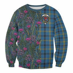 ScotsTee Shop Scottish Laing Family Crest Tartan Sweatshirt Scottish Thistle Flower Pattern Half Style