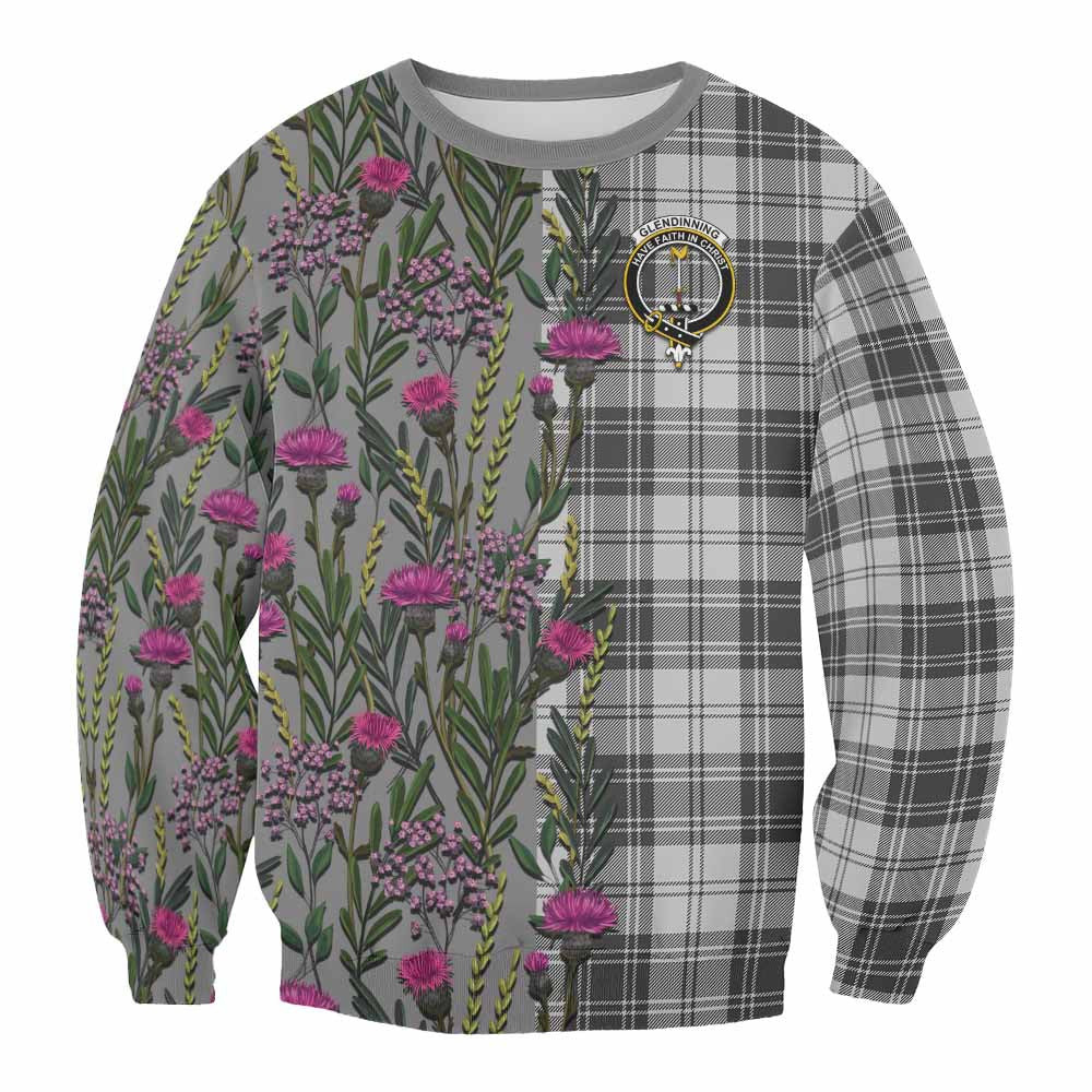 ScotsTee Shop Scottish Glendinning Family Crest Tartan Sweatshirt Scottish Thistle Flower Pattern Half Style