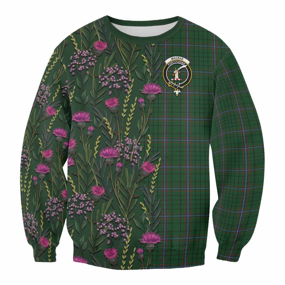 ScotsTee Shop Scottish MacRae (McRae) Family Crest Tartan Sweatshirt Scottish Thistle Flower Pattern Half Style