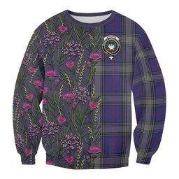 ScotsTee Shop Scottish Kinnaird Family Crest Tartan Sweatshirt Scottish Thistle Flower Pattern Half Style